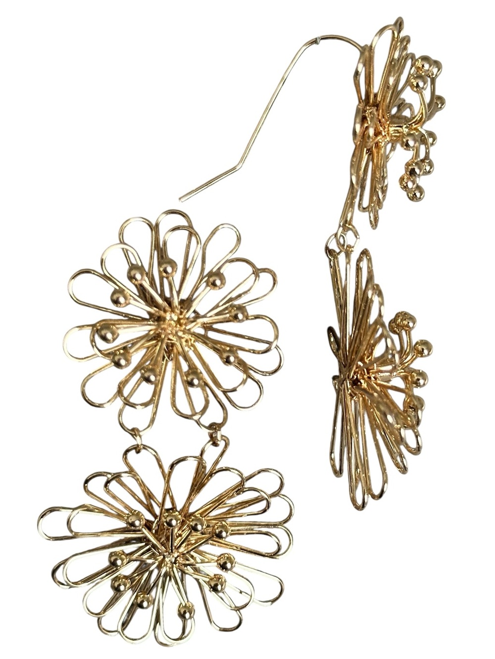 Gold Floral Wire Cluster Earrings - Women Jewelry